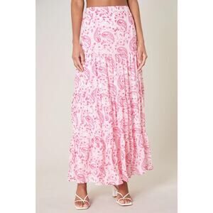 SUGARLIPS Large Female Pink Paisley Print Tiered Bohemian Lightweight Maxi Skirt